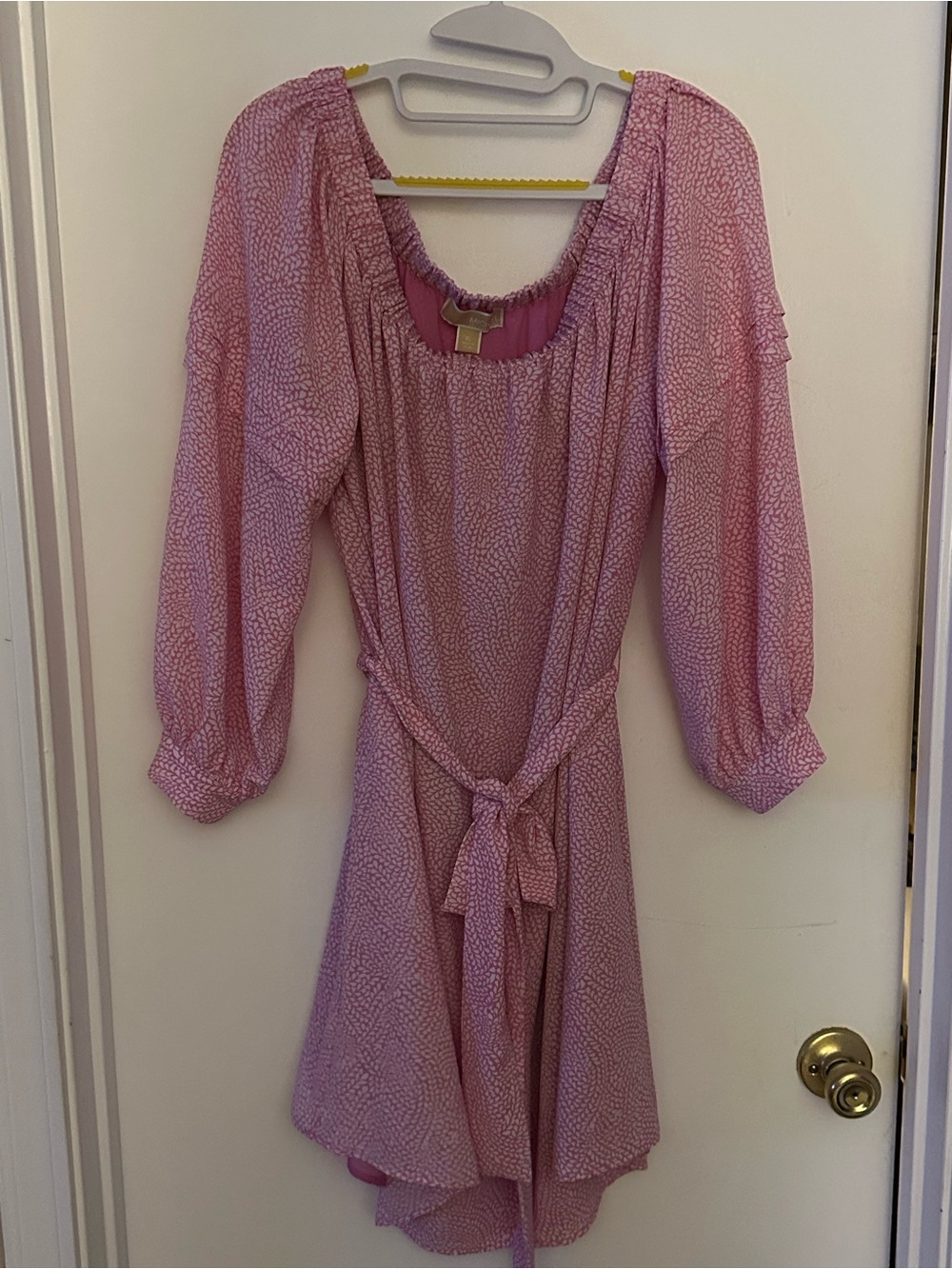 Michael Kors Pink Long-Sleeve Belted Peasant Dress